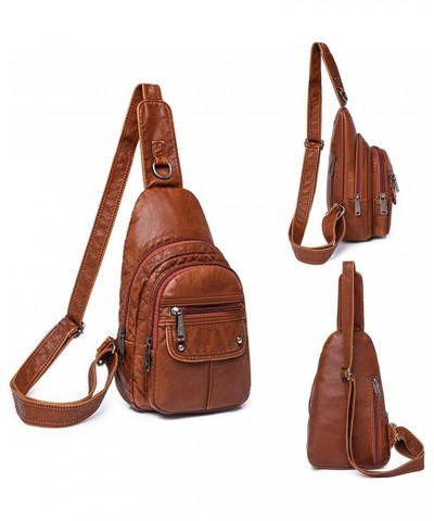 Womens's Vintage Sling Bag for Women Leather Chest Bags Crossbody Daypack Purse Shoulder Backpack Satchel Bag Brown-2 $33.10 ...