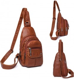 Womens's Vintage Sling Bag for Women Leather Chest Bags Crossbody Daypack Purse Shoulder Backpack Satchel Bag Brown-2 $33.10 ...