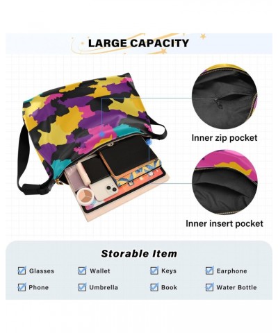 Women Boho Bag Camouflage Military Rainbow Bright Shoulder Bag PU Leather Pouch Crossbody Bag Large Tote Handbag For Quick Ge...