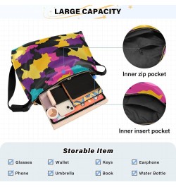 Women Boho Bag Camouflage Military Rainbow Bright Shoulder Bag PU Leather Pouch Crossbody Bag Large Tote Handbag For Quick Ge...