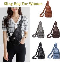 Womens's Vintage Sling Bag for Women Leather Chest Bags Crossbody Daypack Purse Shoulder Backpack Satchel Bag Brown-2 $33.10 ...