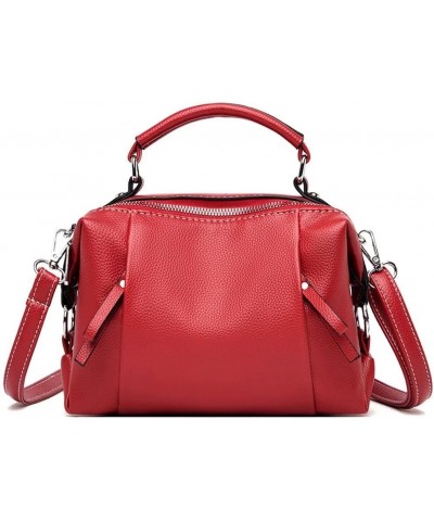 Boston Bag for Women Top Handle Handbag Large Capacity Shoulder Bag Leather Crossbody Bag Retro Purse Red $21.15 Totes