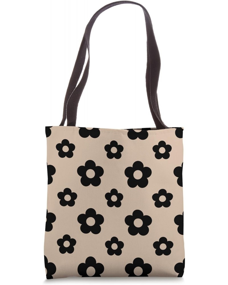 Daisy Hippie Flowers Light Beige Brown Black Aesthetic Tote Bag $11.54 Totes