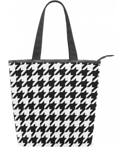 Black-white Houndstooth The Tote Bag for Women Big Capacity Women's Shoulder Handbags Canvas Shopping Dating Bag $9.43 Totes