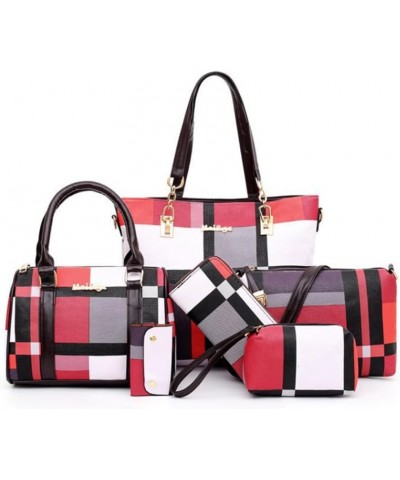 Women 6pcs Tote Purse Handbags Set PU Leather Top-Handle Crossbody Bag Clutch Wallet Key Holder Black Red $36.44 Totes