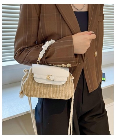 Straw houlder Bag for Women Fashion Cute Woven Tote Bag Crossbody Bag Small Handbag Box Purse C White $17.56 Totes