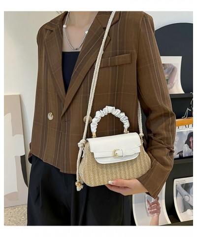 Straw houlder Bag for Women Fashion Cute Woven Tote Bag Crossbody Bag Small Handbag Box Purse C White $17.56 Totes