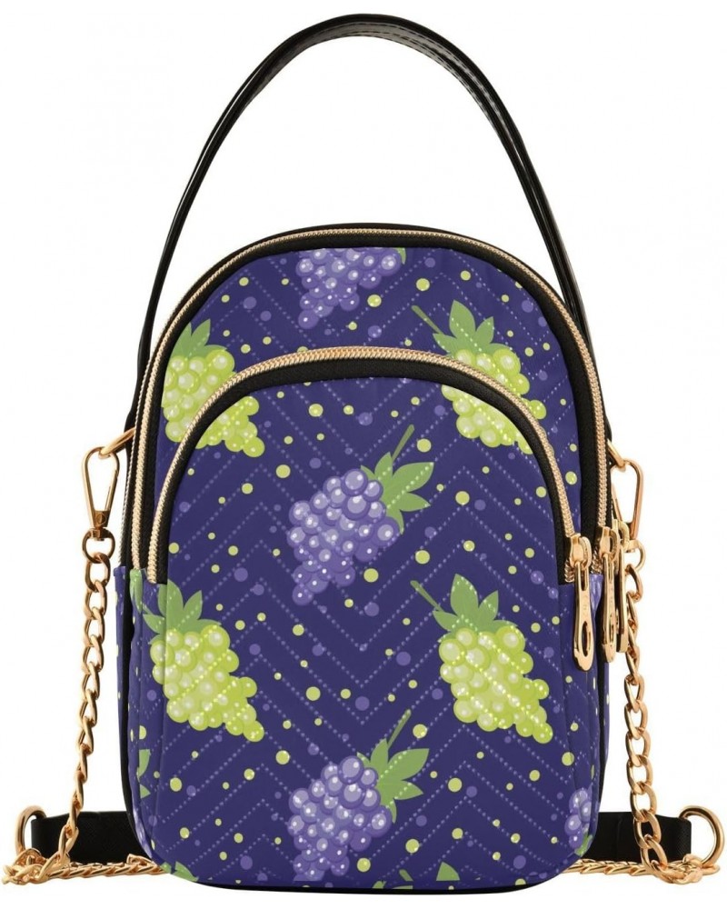 Quilted Shoulder Handbag for Women Blue and Green Grape Crossbody Handbag with Detachable Leather Chain $14.03 Crossbody Bags