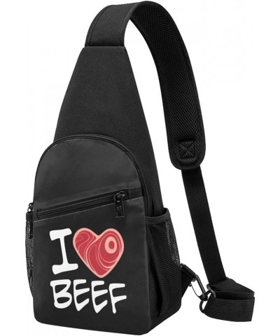 I Love Beef Shoulder Bag Adjustable Leisure Travel Crossbody Shoulder Bag Unisex One Size Black $16.76 Crossbody Bags