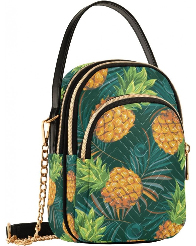 Crossbody Bag for Women, Tropical Pineapples with Palm Leaves Phone Purse Detachable Chain Bag Shoulder Handbag Wallet $13.91...