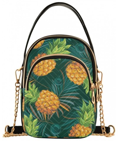 Crossbody Bag for Women, Tropical Pineapples with Palm Leaves Phone Purse Detachable Chain Bag Shoulder Handbag Wallet $13.91...