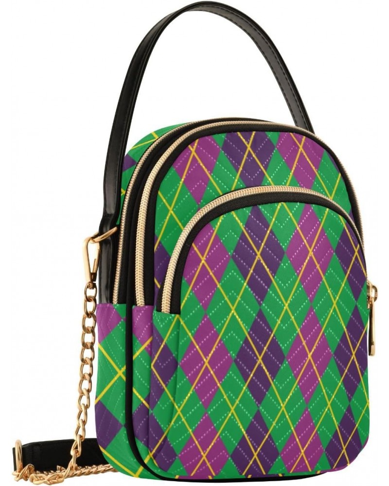 Mardi Gras Cell Phone Purse Green Purple Classic Zigzag Crossbody Handbag Durable Shoulder Bag Sturdy Travel Pouch Compact Ch...