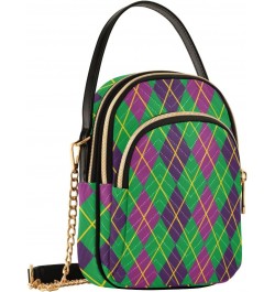 Mardi Gras Cell Phone Purse Green Purple Classic Zigzag Crossbody Handbag Durable Shoulder Bag Sturdy Travel Pouch Compact Ch...