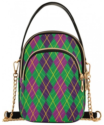 Mardi Gras Cell Phone Purse Green Purple Classic Zigzag Crossbody Handbag Durable Shoulder Bag Sturdy Travel Pouch Compact Ch...