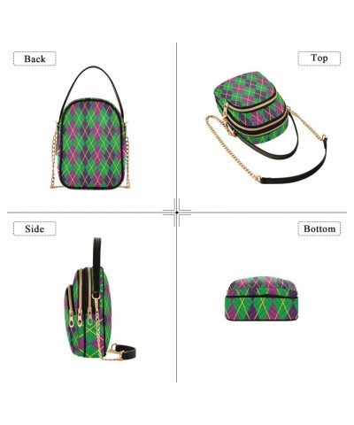 Mardi Gras Cell Phone Purse Green Purple Classic Zigzag Crossbody Handbag Durable Shoulder Bag Sturdy Travel Pouch Compact Ch...