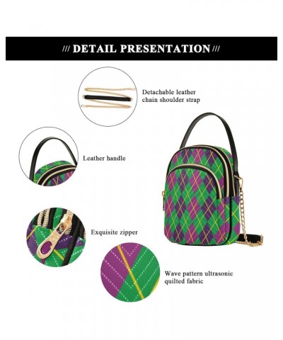 Mardi Gras Cell Phone Purse Green Purple Classic Zigzag Crossbody Handbag Durable Shoulder Bag Sturdy Travel Pouch Compact Ch...