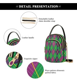 Mardi Gras Cell Phone Purse Green Purple Classic Zigzag Crossbody Handbag Durable Shoulder Bag Sturdy Travel Pouch Compact Ch...