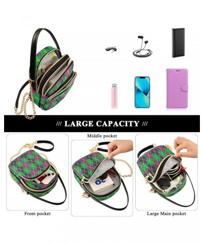 Mardi Gras Cell Phone Purse Green Purple Classic Zigzag Crossbody Handbag Durable Shoulder Bag Sturdy Travel Pouch Compact Ch...