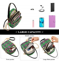 Mardi Gras Cell Phone Purse Green Purple Classic Zigzag Crossbody Handbag Durable Shoulder Bag Sturdy Travel Pouch Compact Ch...