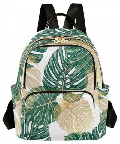 Backpack Purse for Women Tropical Palm Leaves, Small Fashion Backpack Golden Green Leaf Lightweight Casual Daypack Shoulder B...