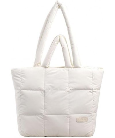 Puffer Tote Bag for Women Fashion Quilted Puffer Bag Solid Color Puffy Tote Bag Down Padded Shoulder Bag White $18.35 Totes