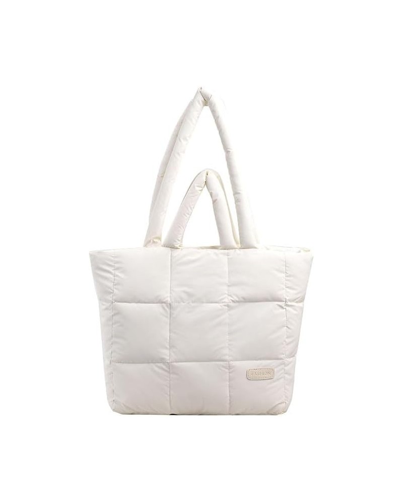 Puffer Tote Bag for Women Fashion Quilted Puffer Bag Solid Color Puffy Tote Bag Down Padded Shoulder Bag White $18.35 Totes