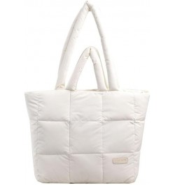 Puffer Tote Bag for Women Fashion Quilted Puffer Bag Solid Color Puffy Tote Bag Down Padded Shoulder Bag White $18.35 Totes