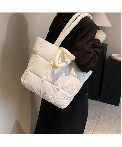 Puffer Tote Bag for Women Fashion Quilted Puffer Bag Solid Color Puffy Tote Bag Down Padded Shoulder Bag White $18.35 Totes