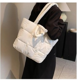 Puffer Tote Bag for Women Fashion Quilted Puffer Bag Solid Color Puffy Tote Bag Down Padded Shoulder Bag White $18.35 Totes