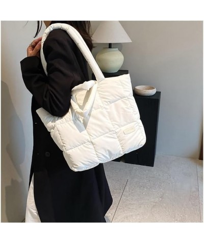 Puffer Tote Bag for Women Fashion Quilted Puffer Bag Solid Color Puffy Tote Bag Down Padded Shoulder Bag White $18.35 Totes