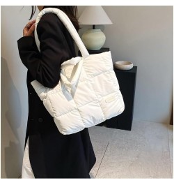 Puffer Tote Bag for Women Fashion Quilted Puffer Bag Solid Color Puffy Tote Bag Down Padded Shoulder Bag White $18.35 Totes