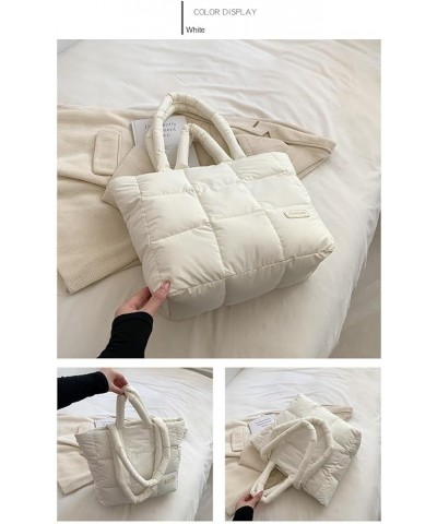 Puffer Tote Bag for Women Fashion Quilted Puffer Bag Solid Color Puffy Tote Bag Down Padded Shoulder Bag White $18.35 Totes