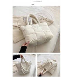 Puffer Tote Bag for Women Fashion Quilted Puffer Bag Solid Color Puffy Tote Bag Down Padded Shoulder Bag White $18.35 Totes