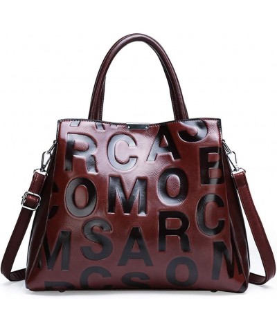 Women Handbag PU Leather Tote Bag Letter Pattern Top Handle Bag Shoulder Bag Coffee $28.93 Totes