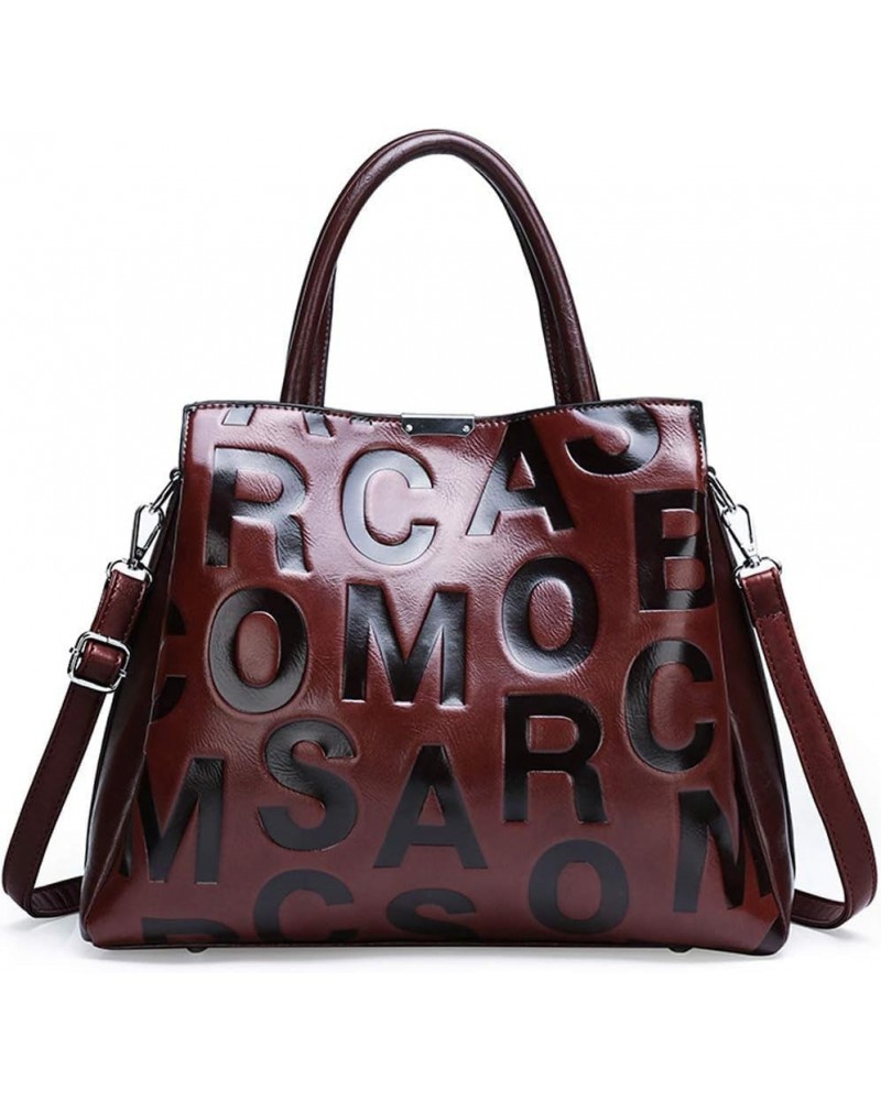 Women Handbag PU Leather Tote Bag Letter Pattern Top Handle Bag Shoulder Bag Coffee $28.93 Totes