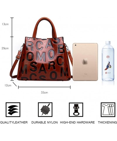 Women Handbag PU Leather Tote Bag Letter Pattern Top Handle Bag Shoulder Bag Coffee $28.93 Totes