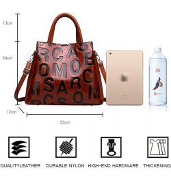 Women Handbag PU Leather Tote Bag Letter Pattern Top Handle Bag Shoulder Bag Coffee $28.93 Totes