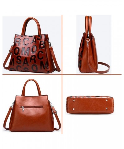 Women Handbag PU Leather Tote Bag Letter Pattern Top Handle Bag Shoulder Bag Coffee $28.93 Totes