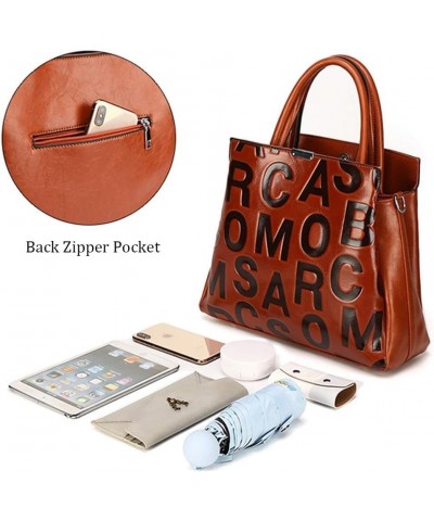 Women Handbag PU Leather Tote Bag Letter Pattern Top Handle Bag Shoulder Bag Coffee $28.93 Totes