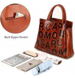 Women Handbag PU Leather Tote Bag Letter Pattern Top Handle Bag Shoulder Bag Coffee $28.93 Totes