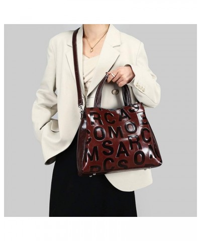 Women Handbag PU Leather Tote Bag Letter Pattern Top Handle Bag Shoulder Bag Coffee $28.93 Totes