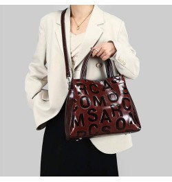 Women Handbag PU Leather Tote Bag Letter Pattern Top Handle Bag Shoulder Bag Coffee $28.93 Totes