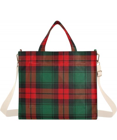 Corduroy Tote Handbag Christmas Snowflakes Beach Handbag Personalized Friend Gifts Large Crossbody Christmas Red Green Tartan...