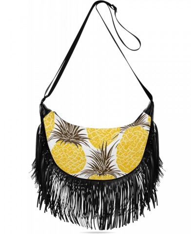 Yellow Pineapples Fruits Tassel Crossbody Handbags for Women Ample Capacity Shoulder Bag with Adjustable Strap Durable Satche...