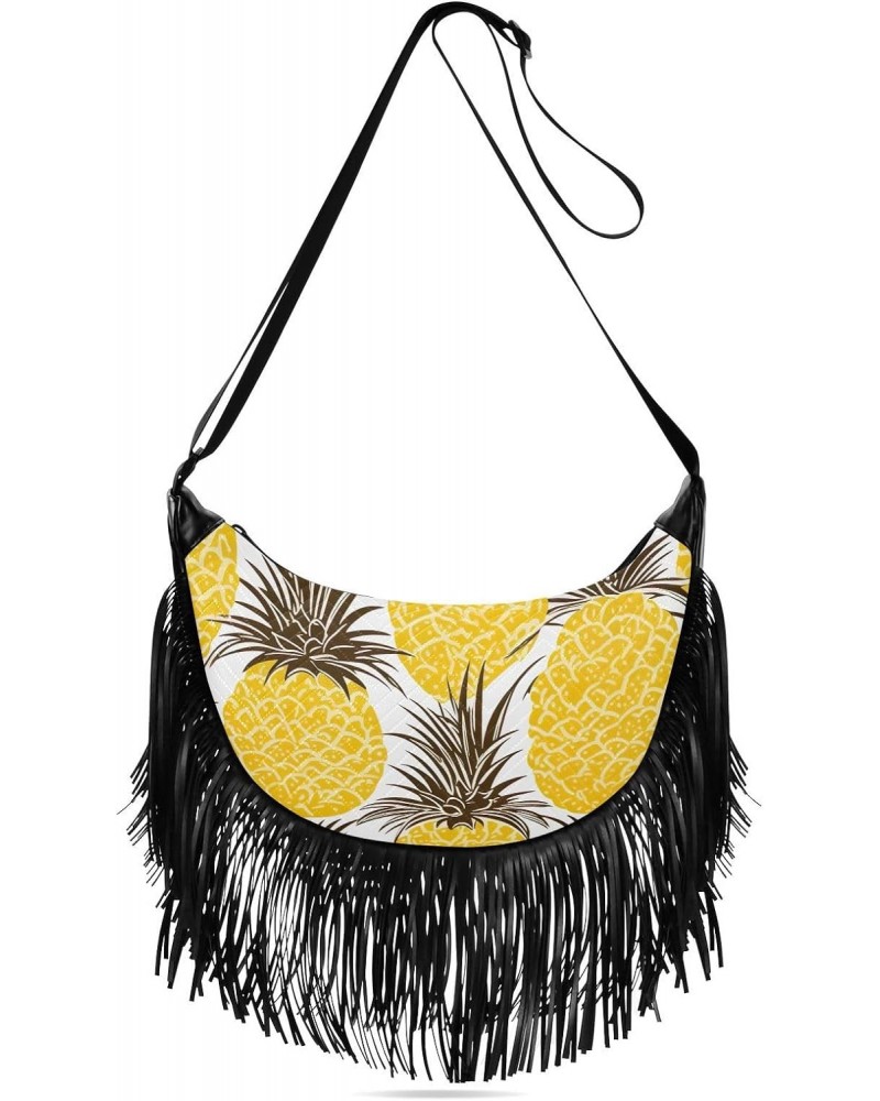 Yellow Pineapples Fruits Tassel Crossbody Handbags for Women Ample Capacity Shoulder Bag with Adjustable Strap Durable Satche...