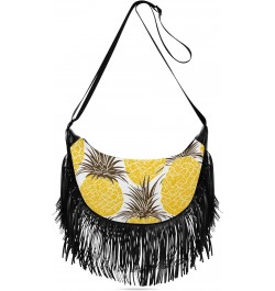 Yellow Pineapples Fruits Tassel Crossbody Handbags for Women Ample Capacity Shoulder Bag with Adjustable Strap Durable Satche...