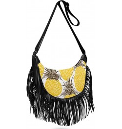 Yellow Pineapples Fruits Tassel Crossbody Handbags for Women Ample Capacity Shoulder Bag with Adjustable Strap Durable Satche...