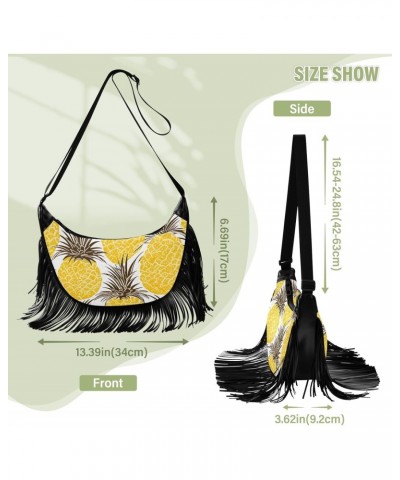 Yellow Pineapples Fruits Tassel Crossbody Handbags for Women Ample Capacity Shoulder Bag with Adjustable Strap Durable Satche...