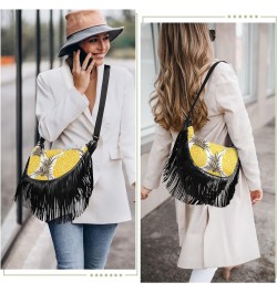 Yellow Pineapples Fruits Tassel Crossbody Handbags for Women Ample Capacity Shoulder Bag with Adjustable Strap Durable Satche...