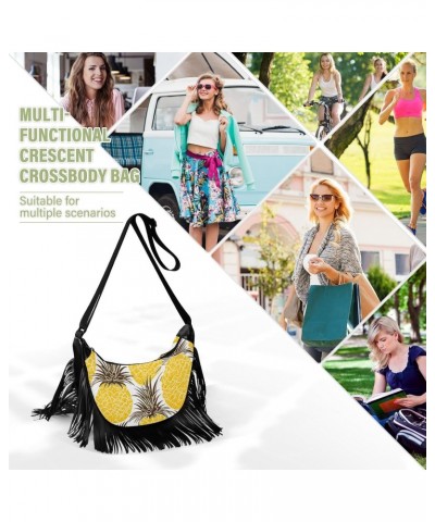 Yellow Pineapples Fruits Tassel Crossbody Handbags for Women Ample Capacity Shoulder Bag with Adjustable Strap Durable Satche...